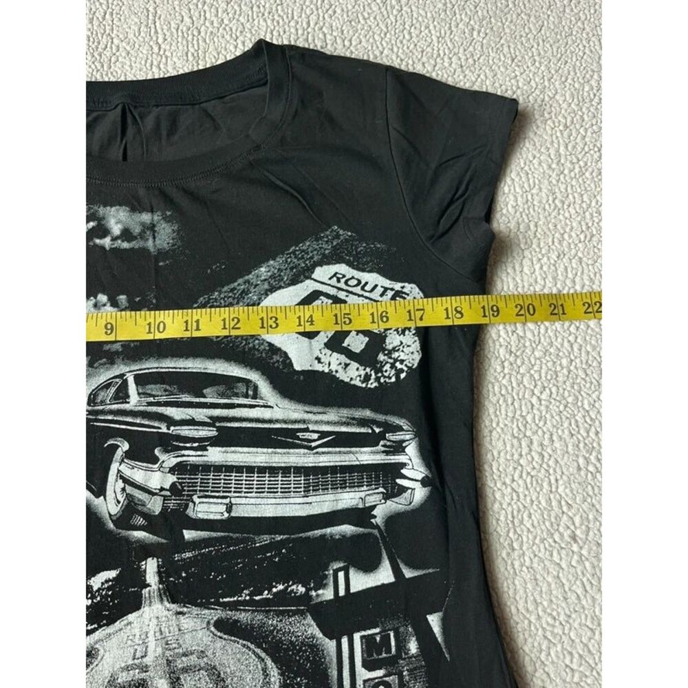 Vintage Y2K Route 66 Black & White Car Graphic Tshirt Womens M or Juniors XL - Picture 5 of 5